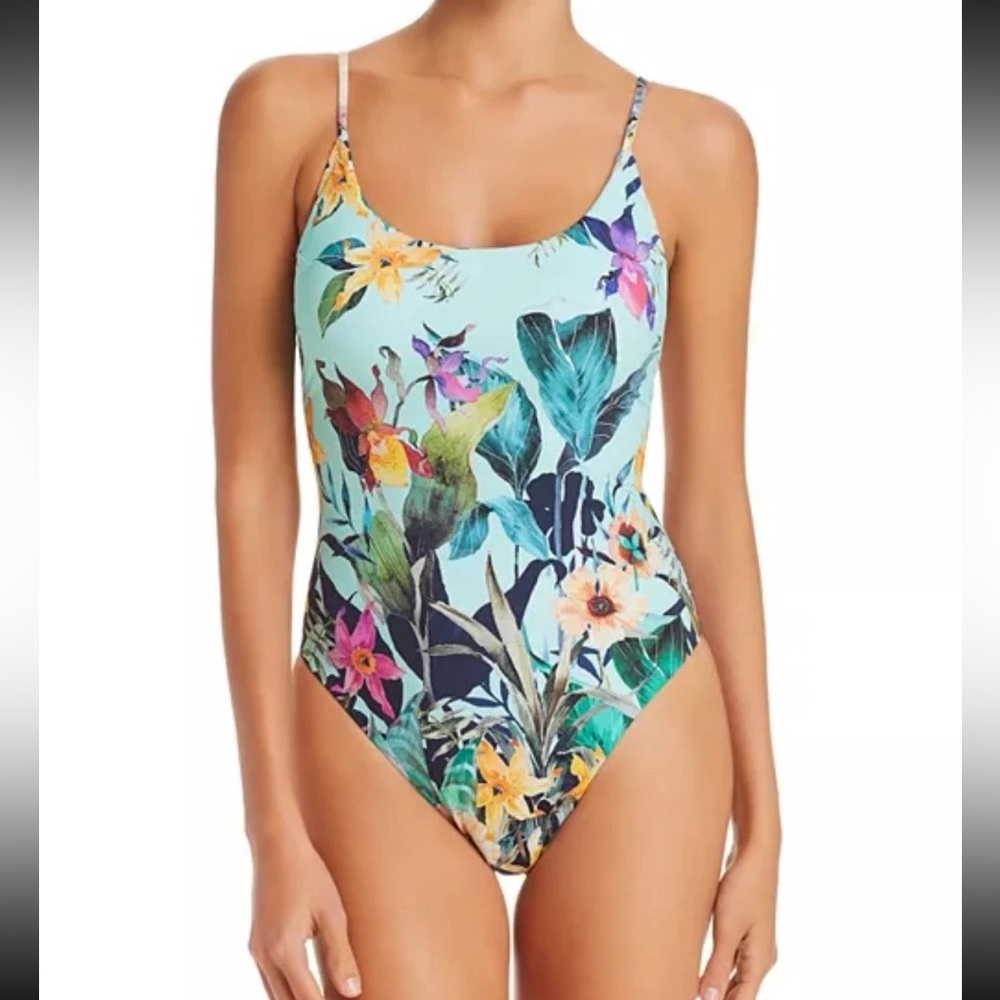 Nanette Lepore Aqua Floral One-Piece Swimsuit